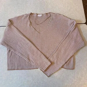 La Hearts Cropped long sleeve striped knit oversized cream burnt orange‎ sweater